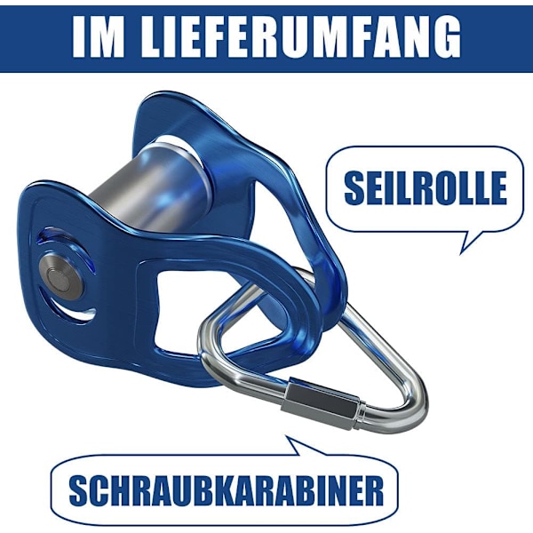 Idler pulley with carabiner - Sopii tekstiiliköysille jopa di