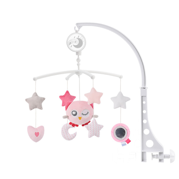 Baby Musical Crib Mobile med hengende roterende plysj rosa uglepenn