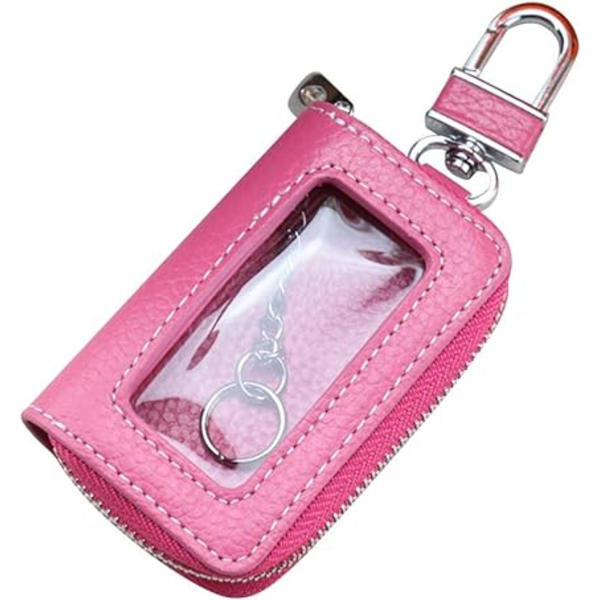Nyckelringspåse i läder (rosa röd), nyckelringspåse