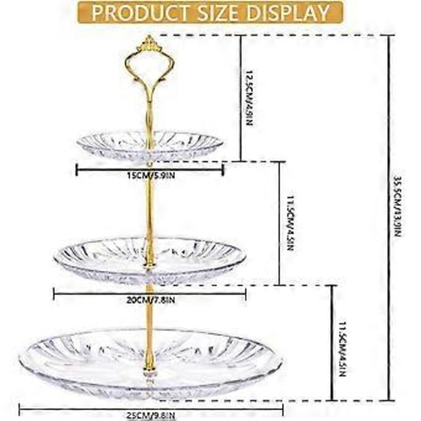 (NYTT) Presentoir Gteaux 3 Niveaux, tårtställ med metallstång, Tårtfat och Dessertställ, Transparent fruktställ för bröllop, a