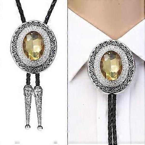Vintage Western Cowboy Bolo Solmio Kristallikaulakoru Punk Pyöreä Muoto Kaulakoru Puku Asuste Amerikkalainen Bola Solmio Western Harmaa Gray
