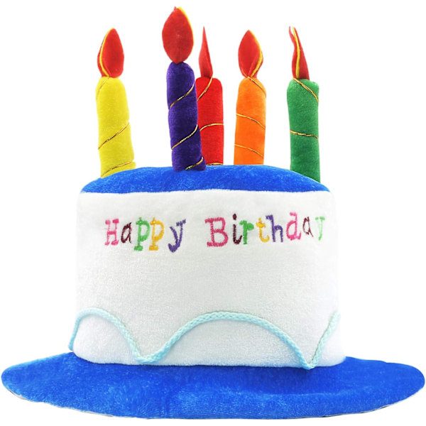 Square Blue Plush Happy Birthday Cake Hat - Unisex Adult Size Nov