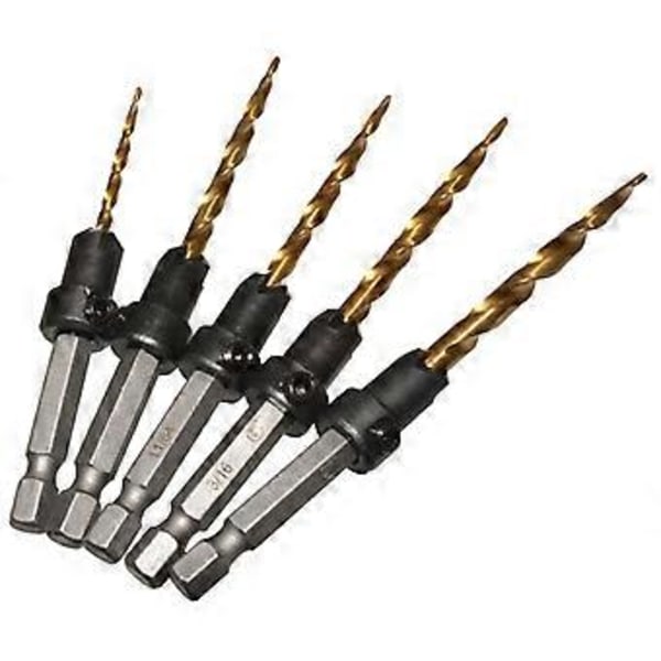 5 st Höghastighetsstål Träbearbetning Försänkare Borr Set Passar för /Plast /Metall 7/64\" ；9/64\"；11/64\"；3/16\"；7/32\"