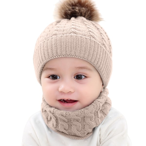 2PCS Toddler Baby Knit Hat Scarf,Thermal Soft Loop Scarf Unisex K