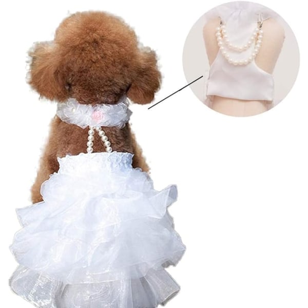 Hundebrudekjole Brud Outfit med Perlekæde og Rose Pet P