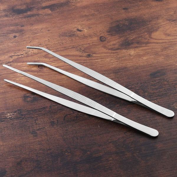 2 kappaletta ruostumattomasta teräksestä valmistetut suorat ja kaarevat pinsetit matelijoille,