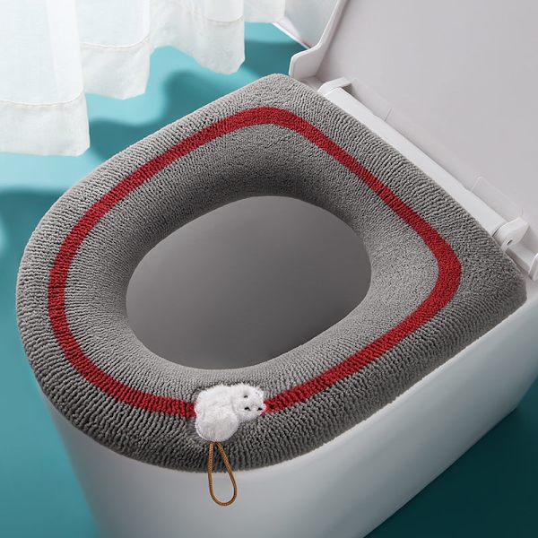 WC sæder, WC sædebetræk blødt varmt badeværelsespudebetræk vaskbare puder 1 stk, GRÅ