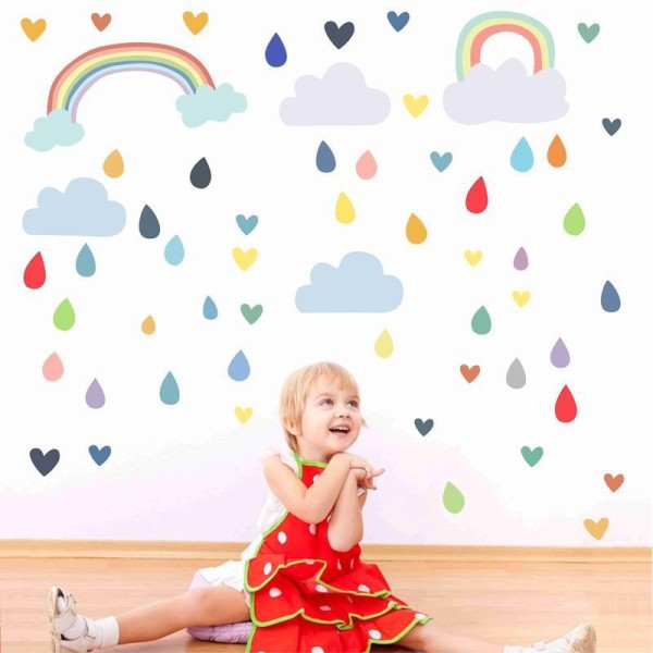 1 stycke färgglada regnbågsregnväggklistermärke, väggdekaler för barn
