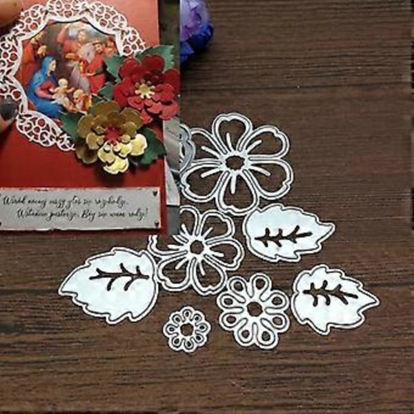 Blomsterblad Skærestencils DIY Album Stempel Papirkort Prægning Scrapbooking til Hjem Festival Fest Kortfremstilling Form Sølv
