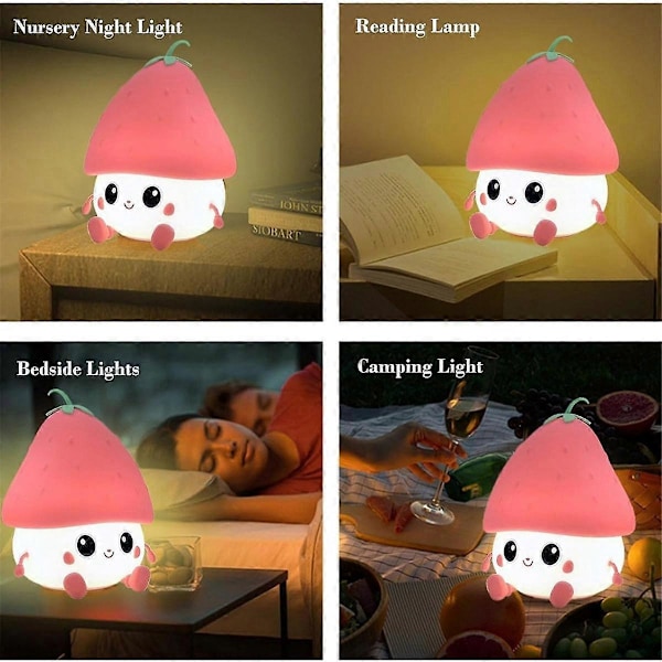 Sød Jordbær Natlampe, Sød Natlampe, Genopladelig Natlampe til Soveværelse, Pink