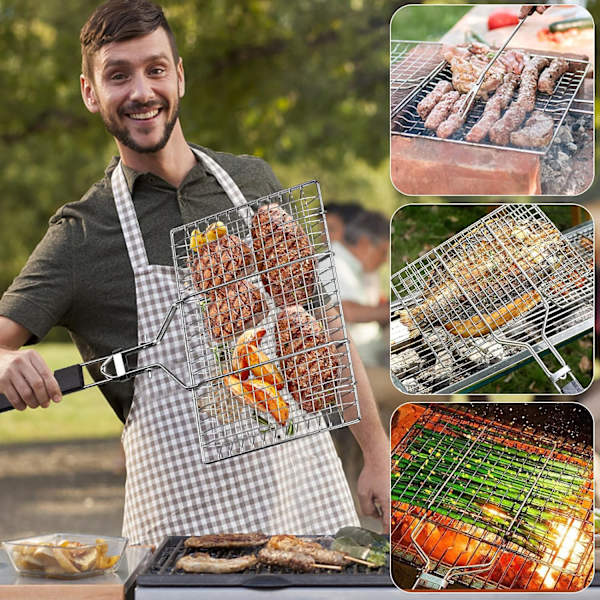 Rustfritt stål grillkurv, 32*21cm, sammenleggbar, bærbar, sta
