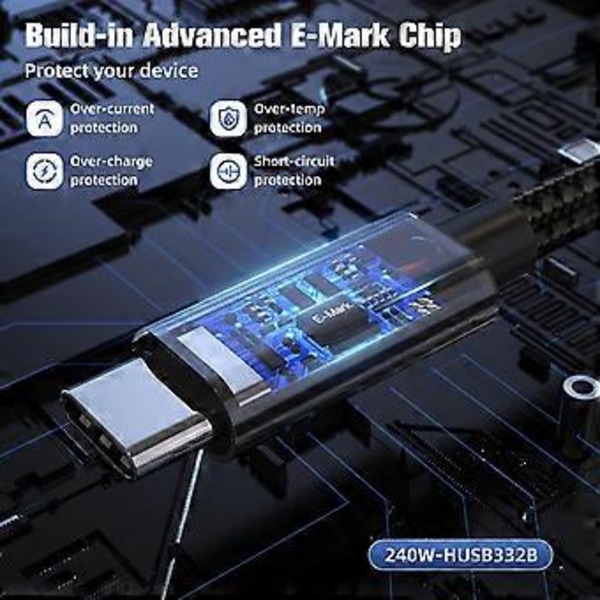 PD240W USB C-kabel Stöder 20 Gbps Dataöverföring 4K Video Ljudutgång för Bärbara Datorer Telefoner för Hemmakontor Resor 2m