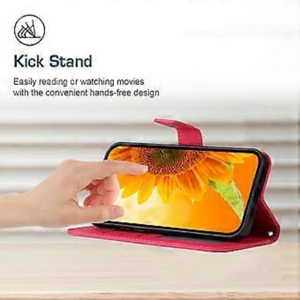 Oppo A58 4G lompakkokotelo, auringonkukkakuvio, jalustallinen nahkakotelo ja ranneke Style H