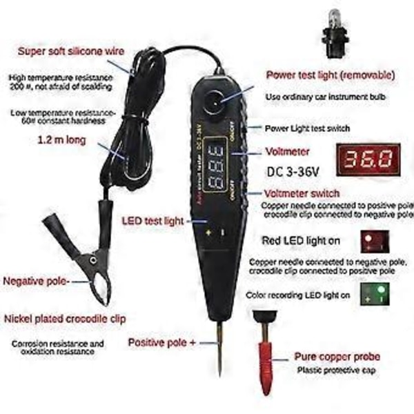 DC 0-36V Automatisk Krets Testare Fordon Puls Sensor Signal LED Ljus Test Penna Sond Bil Ström Voltmeter