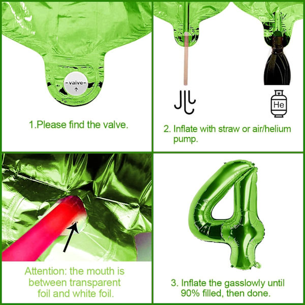 4 års födelsedag Dino-ballonger, 100 cm 4 gigantiska nummerfolie-ballonger