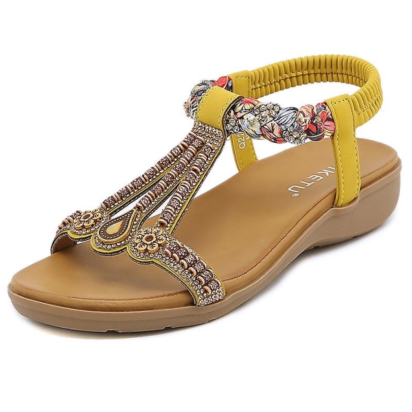 Bohemian Casual Outdoors Bekväma sandaler för kvinnor, det elastiska bandet lätta och bekväma sandaler med öppen tå och ankelrem.38.Gul