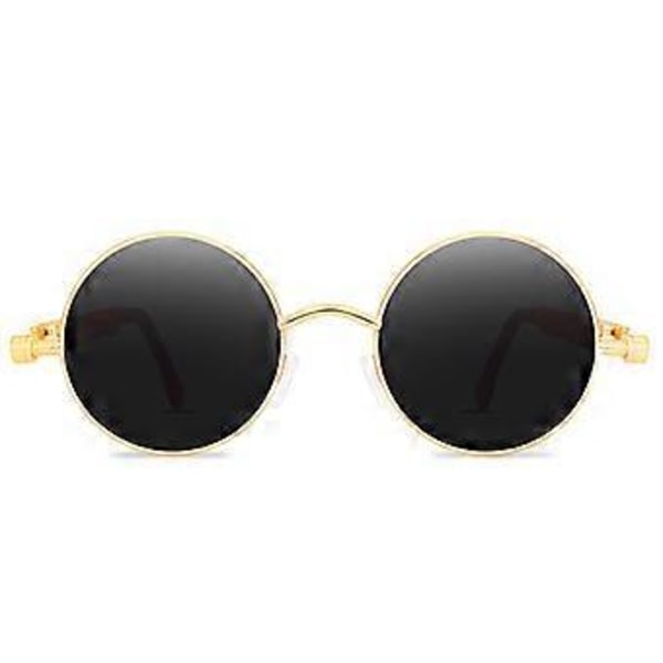 Aikuisten Vintage Steampunk Cyberpunk Pyöreät Aurinkolasit Klassiset Pyöreät Lasit Gold Frame Grey Lenses