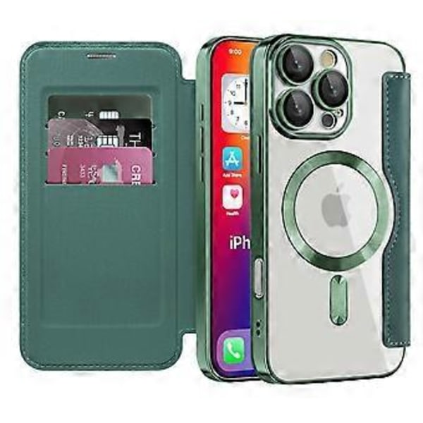 Magnetiskt fodral med kortfack för iPhone 16 Pro Max RFID-skyddande läderfodral Style B