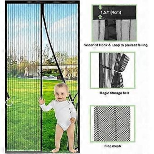 Myggenet Dør Magnetisk Myggenet 80 X 200 Cm Sort, Selvlukende, Robust, Håndfri, Myggenet Dør Med Magneter, Dørgardin