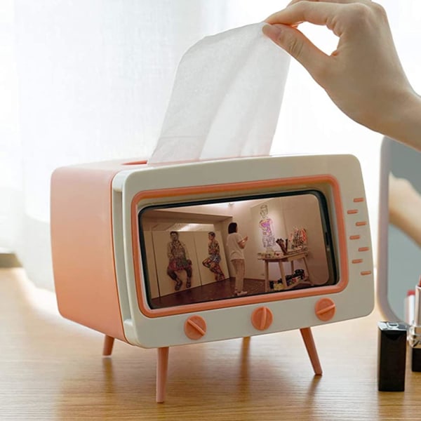 Vävnadslådaöverdrag Rosa (7.28*5.70*6.29 tum) Retro TV Telefonhållare