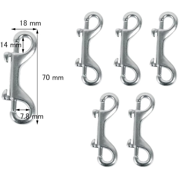 6 stk Dobbel Endeklips Haken Bolt Snap Dobbel Nikkelbelagt Sink