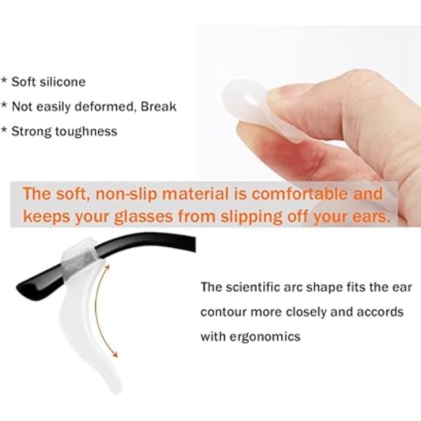 Bløde silikone-ørekroge til briller, 10 par skridsikre briller