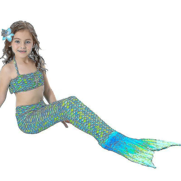 Barn Flickor Mermaid Tail Bikini Set Badkläder Baddräkt Simdräkt -allin.9-10 år.Grön