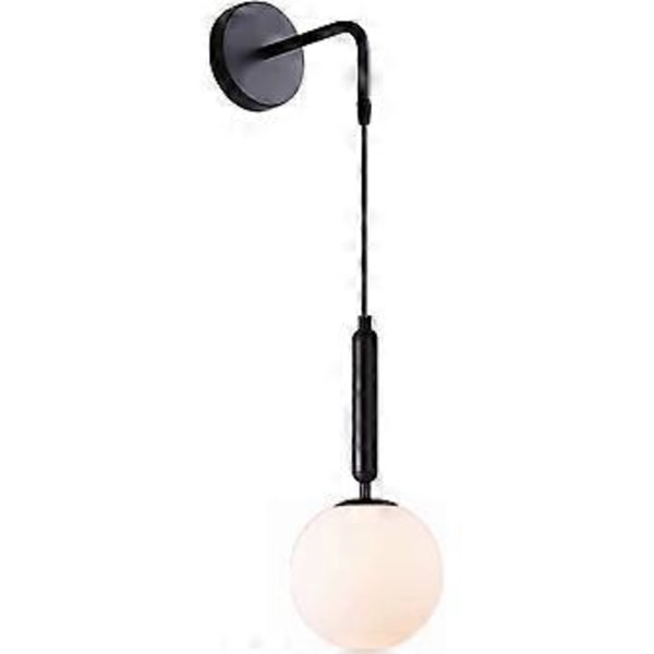 Modern vägglampa med E27 hängande glasskärm, Nordisk minimalistisk sänglampa för vardagsrum, sovrum, hall (svart bla
