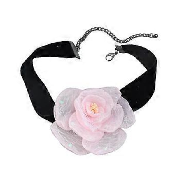 Vintage-tyylinen ruusu kukka choker kaulaketju kangaskukka kaulakoru täydellinen koru muodollisiin tilaisuuksiin ja illallisjuhliin vaaleanpunainen light pink