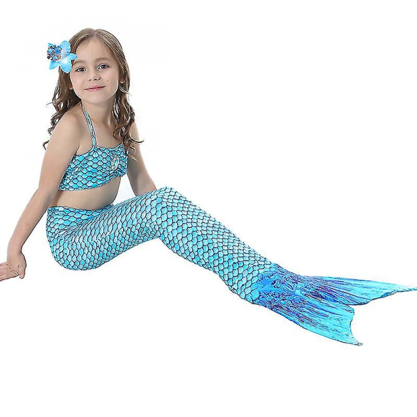 Barn Jenter Mermaid Tail Bikinisett Badetøy Badedrakt Svømmekostyme -allin.10-11 år.Blå