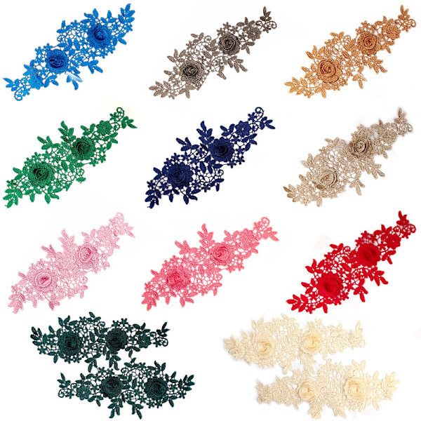 2 stk. Broderie Dentelle Blomster Patches, Stryge-på Patches til Tøj