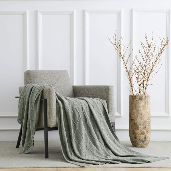 Bomullsgrå kabelstrikket pledd for sofa, lett 50 x