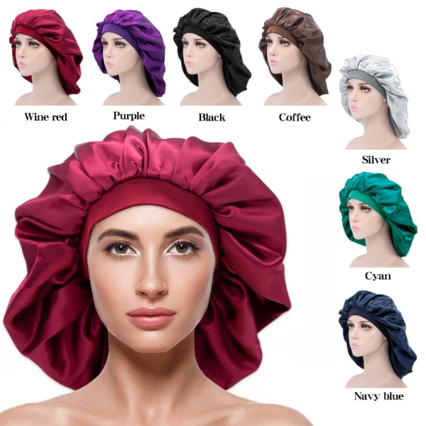 Satin Silke Bonnet Sleep Cap – (Vinrød) Luksuriøst stof, Premium