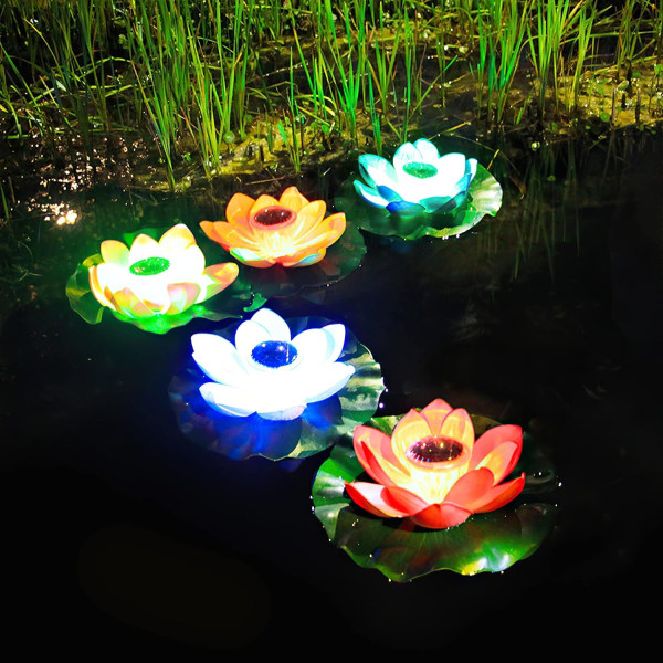 Solcellsdriven Dammlampa, Färgväxlande Flytande Lotusblomma