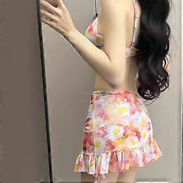 4 KPL Naisten Bikinit Uimapuku Crop Top Bikineillä ja Hameella, Kolmio Bikinit Ylä- ja Alaosa, Halterneck Bikinit Uima-asu Pinkki S S