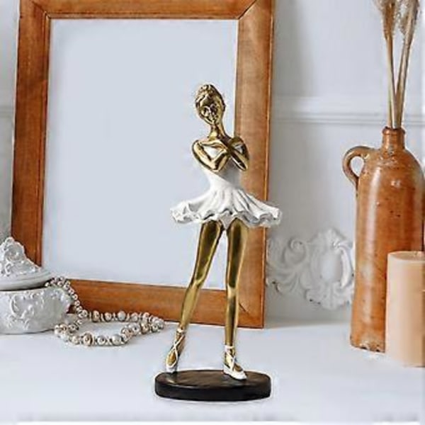 Ballerina Statyer Figurer Resin Flicka Figur Display Dansare Skulptur Statyett för Entré Sovsal Inflyttningsfest Matbord (Stil A Gyllene)