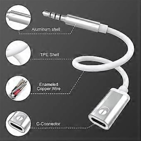 3,5 mm:n uros - Type C naaras audiokaapeli, analoginen audiojakki kuulokeaudioadapteri MP3-soittimelle