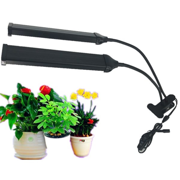 LED växtlampa, 6000K fullspektrum klämma växtväxande lampa med vita röda lysdioder för inomhusväxter, 5-nivåers dimbar, automatisk på/av-tid 4 8 12 timmar