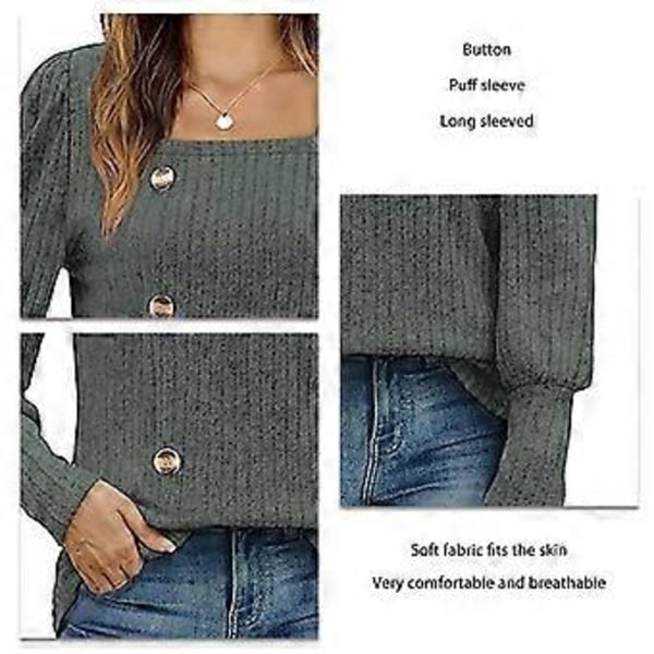 Dame Top Lang Pufærme Knap Almindelig Elegant Dame Sweater til Arbejde Dagligdag Ferie OD Grøn XL