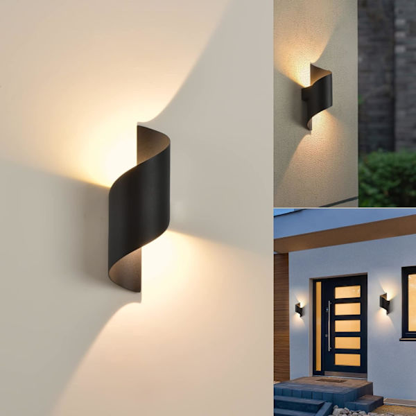 LED-vägglampa inomhus/utomhus svart, 10W 6000K varmt vitt ljus, u