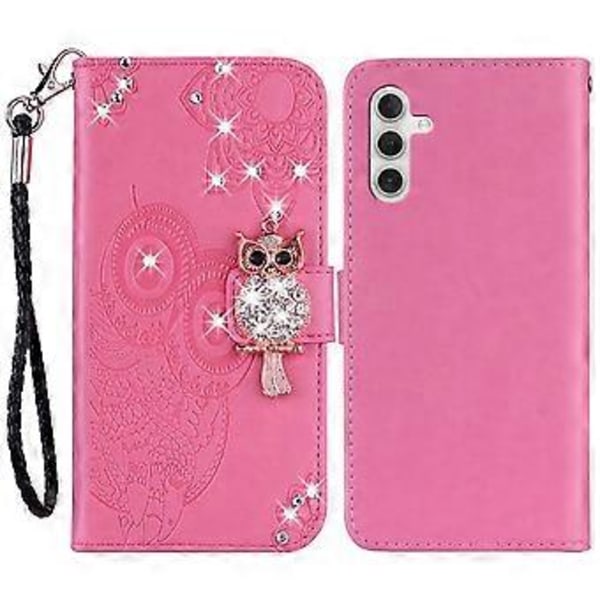 Plånboksfodral för Samsung Galaxy S24 FE Uggla Blomma Tryckt Strass Läderfodral Style F