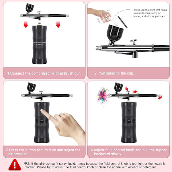 Uppgraderad Airbrush-kit, Bärbar Sladdlös Automatisk Airbrush-pistol K