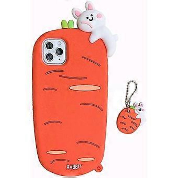 Kreativt etui kompatibelt med iPhone 12 Pro Max, sjovt unikt 3D kanin gulerodsformet etui blød silikone bumper stødsikkert beskyttelsesetui (kanin gulerod, i