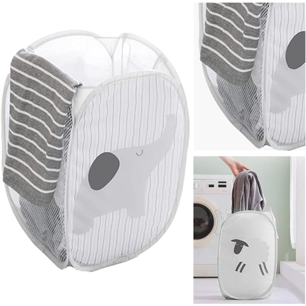 1pc Gray Elephant Dirty Clothes Storage Basket, Foldable Pop-Up L