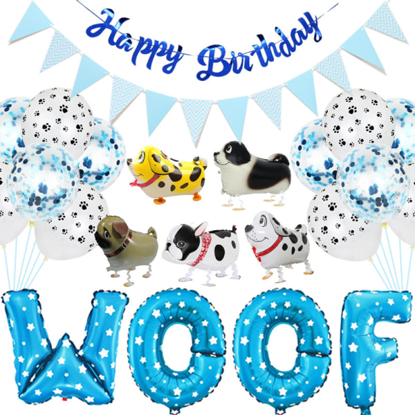 Tillbehör för födelsedagsfest för hundar, WOOF ballongbanner, print