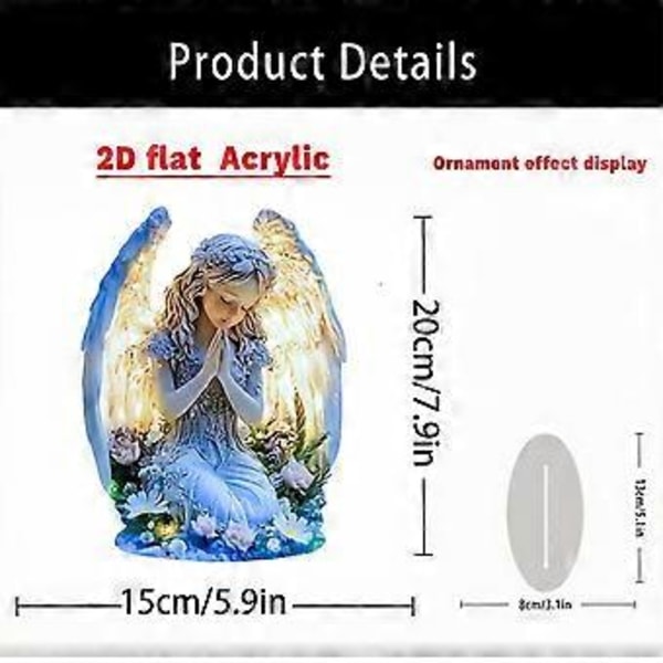 Kvinde Himmelsk Ornament Med Vinge Bedende Fladt Akryl Ornament Boligdekoration Blue