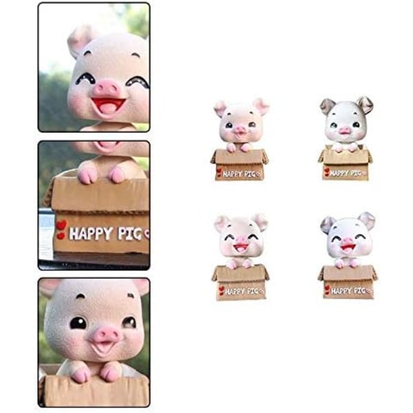 4 stk. Bilsving-funktionspynt Gris Dukke Bobble Head Dyr N