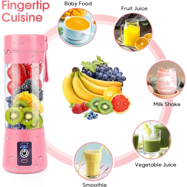 Bärbar Smoothie Blender, Personlig Blender med 6 3D Blad, USB