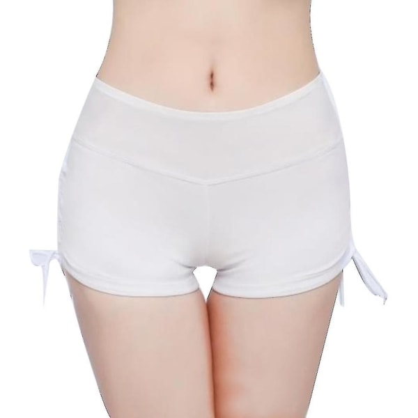 Kvinnor Enfärgad Bikini Bottensida Plisserat bandage Beach Swim Shorts.2XL.White