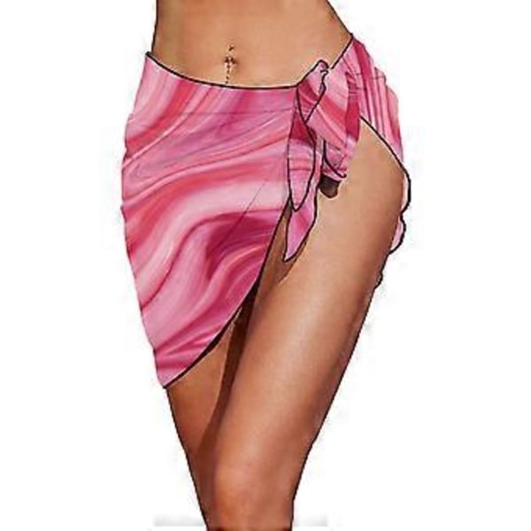 Dam Baddräkt Klänning Strandkläder Sjal Semester Bikinis Omlott Blommigt Tryck Baddräkt Solskydd Kort Transparent Kjol Rosa M Pink